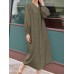 Solid Belt Button Long Sleeve V  neck Casual Shirt Dress