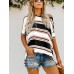 Stripe Contrast Color Oblique Collar Irregular Hem Blouse