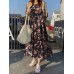 Cottagecore Flower Print Pocket Puff Sleeve Casual Maxi Dress