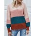 Contrast Color Stripe Print Backless Design Raw Hem Knitted Sweater