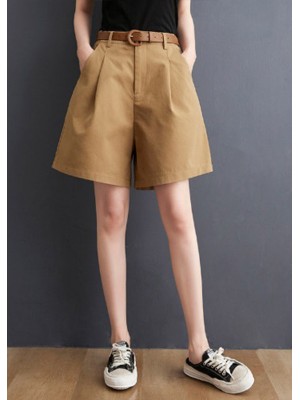 Khaki High Waist Hot Pants Sashes Summer