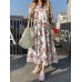 Cottagecore Flower Print Pocket Puff Sleeve Casual Maxi Dress