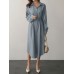 Solid Belt Long Sleeve Lapel Button Down Shirt Dress