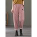 Plus Size Pink elastic waist Pockets Patchwork Corduroy harem Pants Spring