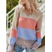 Contrast Color Stripe Print Backless Design Raw Hem Knitted Sweater