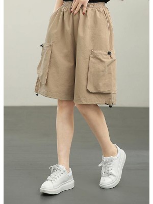 Modern Khaki Pockets hot pants Summer