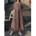 Cottagecore Calico Pocket Puff Sleeve Casual Maxi Dress