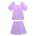 Slimming suit new large size bubble sleeve purple shirt shorts two-piece suit