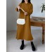 Solid Long Sleeve Lapel Casual Shirt Dress For Women