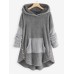 Contrast Color Splice Irregular Hem Hooded Fleece Sweatshirt Coats