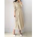 Solid Cross Front Tie Pleated Long Sleeve Lapel Shirt Dress