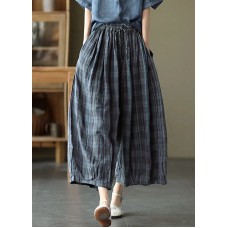 Plus Size Blue elastic waist Plaid Cotton Pants Spring