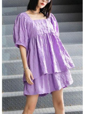 Slimming suit new large size bubble sleeve purple shirt shorts two-piece suit