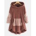 Contrast Color Splice Irregular Hem Hooded Fleece Sweatshirt Coats