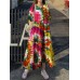 Cottagecore Flower Print Pocket Puff Sleeve Casual Maxi Dress