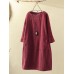 Corduroy Solid Long Sleeve Pocket Crew Neck Casual Dress