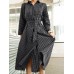 Check Print Belt Lapel Long Sleeve Button Down Shirt Dress