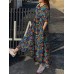 Cottagecore Calico Pocket Puff Sleeve Casual Maxi Dress