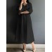 Solid Color Long Sleeve V  neck Shirt Dress With Belt