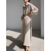 Solid Belt Long Sleeve Loose Button Down Shirt Dress