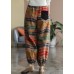 Vintage Colorblock elastic waist Pockets Patchwork Print lantern Pants Spring