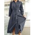 Check Print Belt Lapel Long Sleeve Button Down Shirt Dress