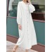 Solid Belt Button Long Sleeve V  neck Casual Shirt Dress